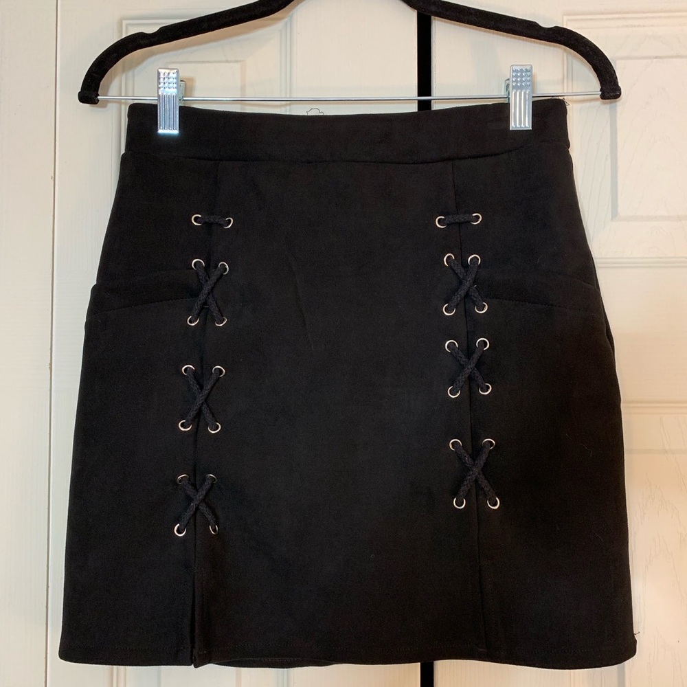 Threaded Faux Suede Skirt